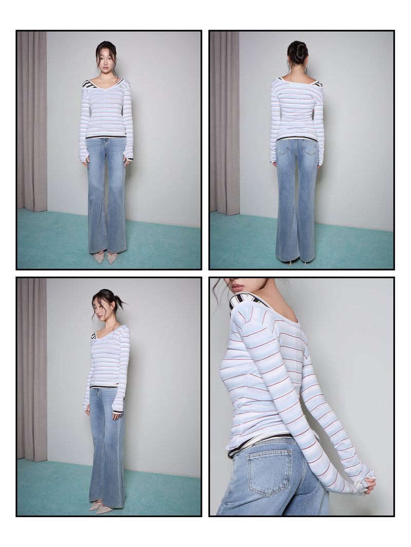 Slim V-neck Stripe Tee