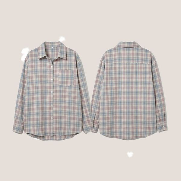 hijjoo（ハイチュー）の「ラベンダー💜ルーズフィットチェック長袖シャツ (one color) #Salantem（トップス）」