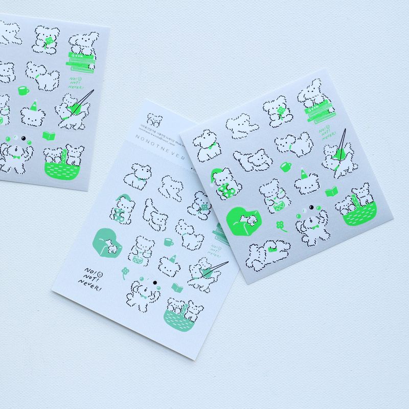 Seal stickers: White puppy, blue, green, 2-sheet set