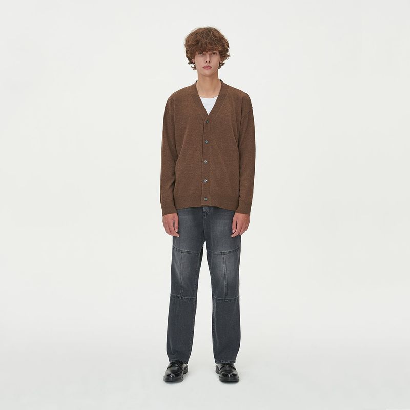 LAMBSWOOL V NECK CARDIGAN_BROWN