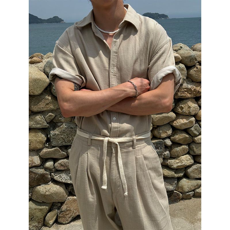 [SET UP] Premium linen string denim shirts (2color)