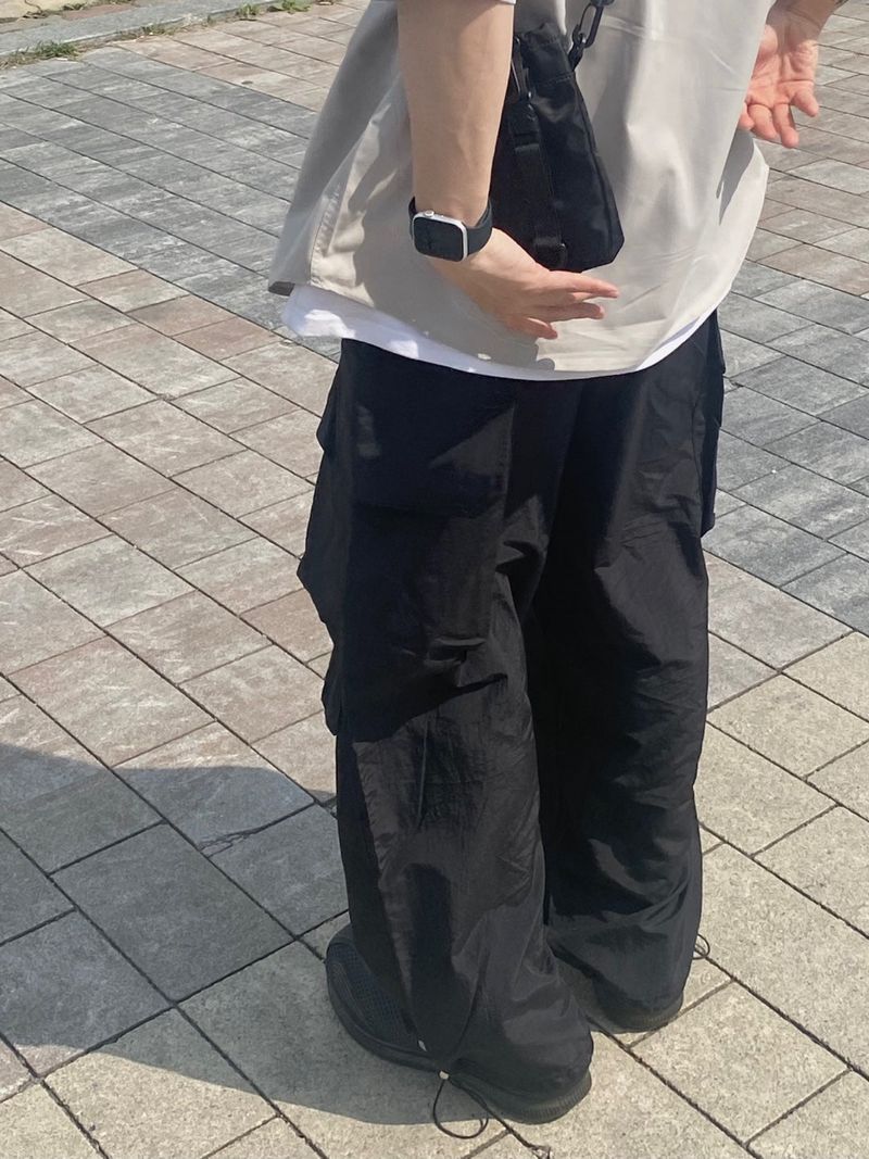 Platinum Grey Nylon Cargo Balloon Pants 2C