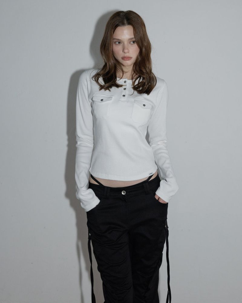 Shirring Cargo Bootcut Pants Black