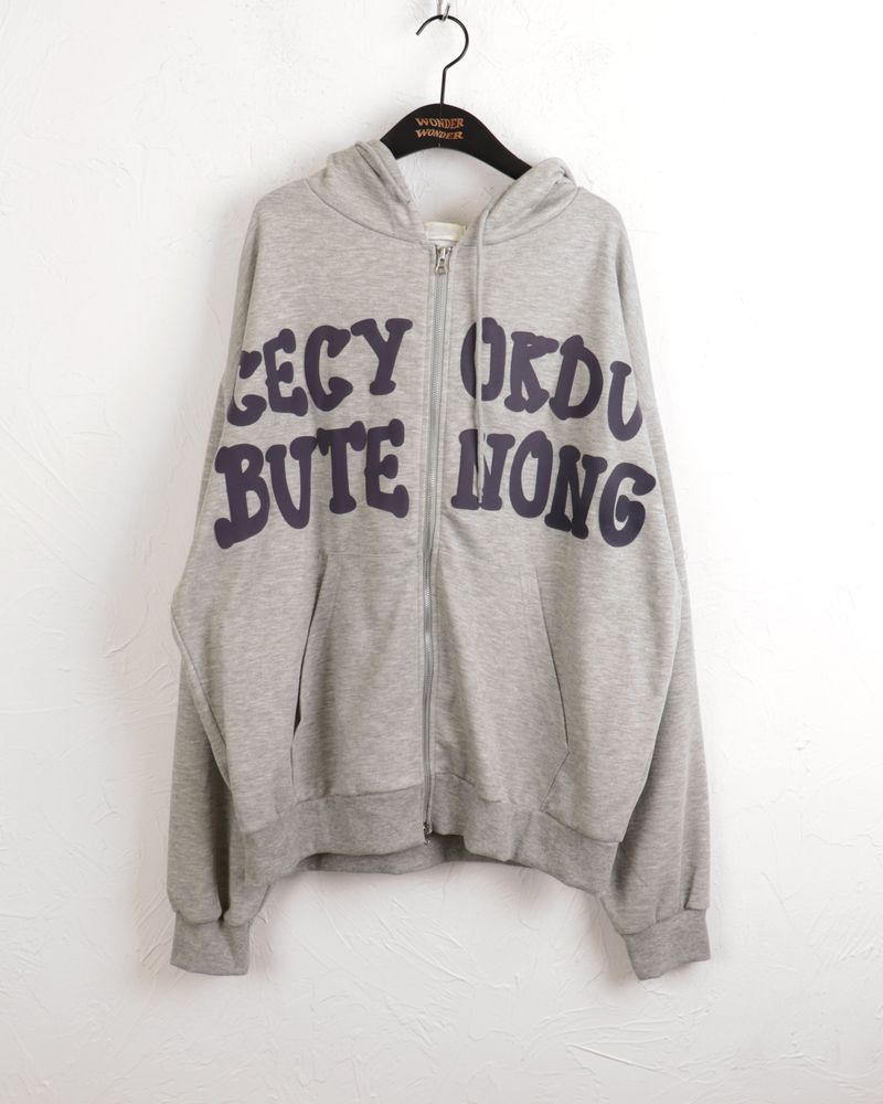 Before overfit lettering two-way hooded zip-up