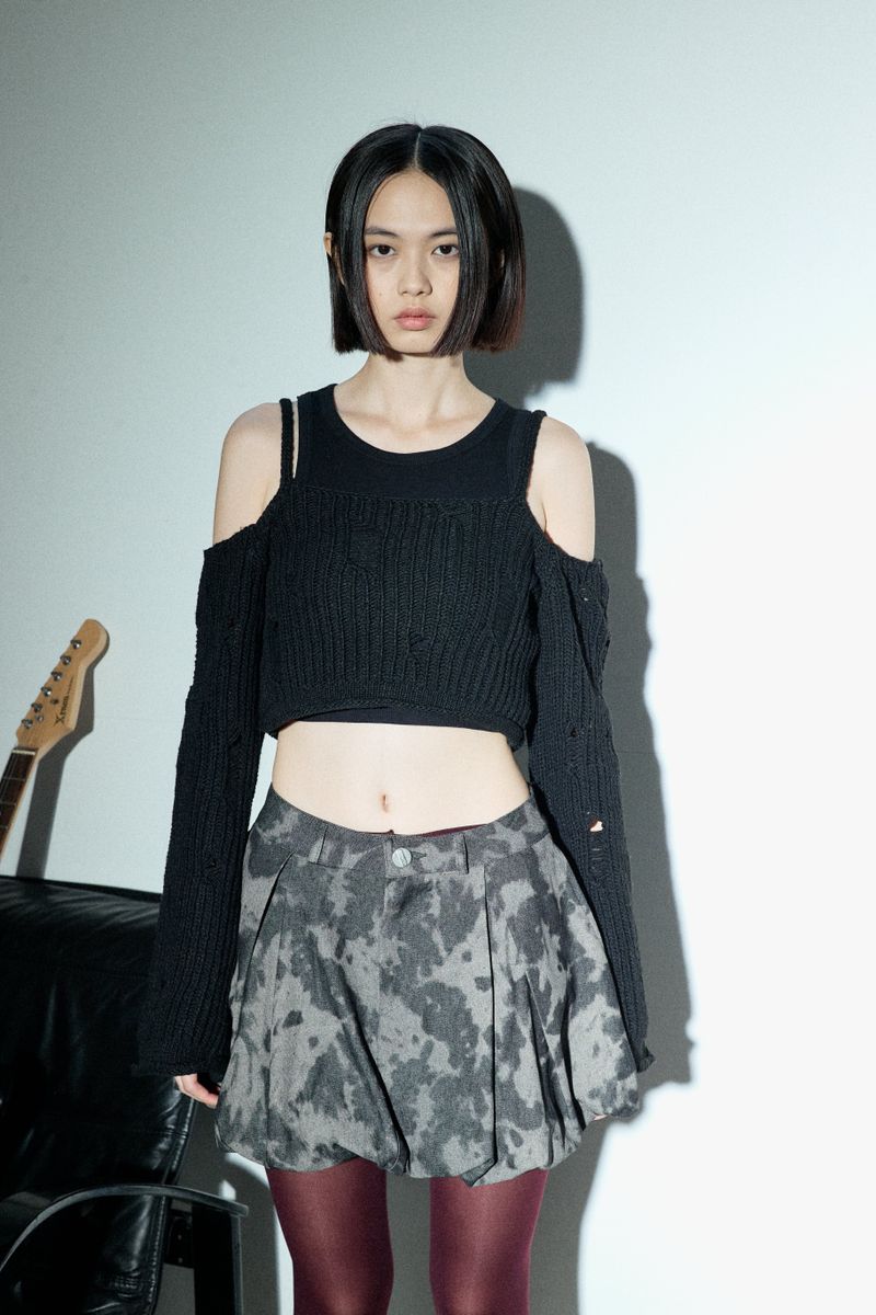 C BOLERO OFF SHOULDER KNIT TOP_BLACK