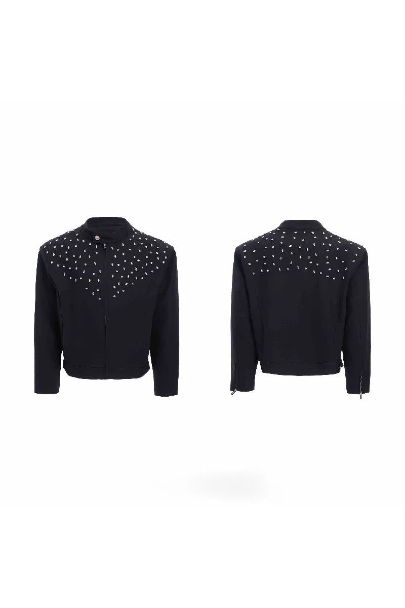 Hand-Embellished Rhinestone Harrington Jacket