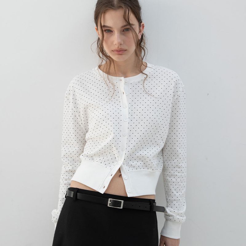 DIMANCHE（ディマンシュ）の「DOT CARDIGAN (WHITE)（Tops）」