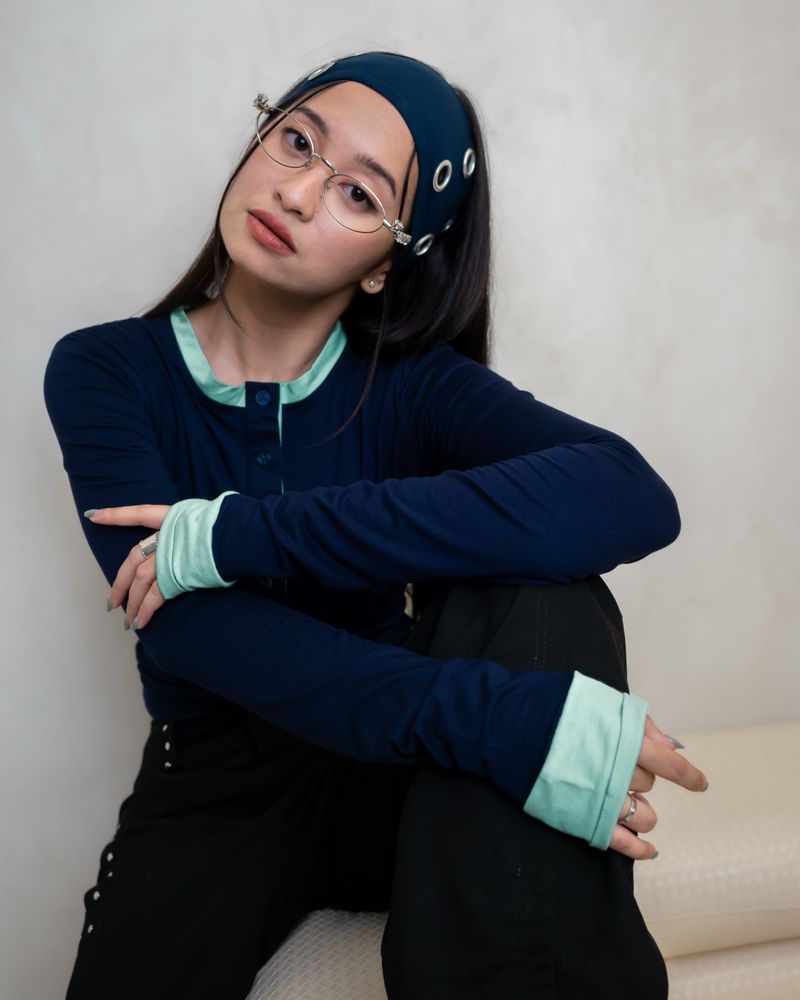 Deep Navy Two Tone Longsleeve Top