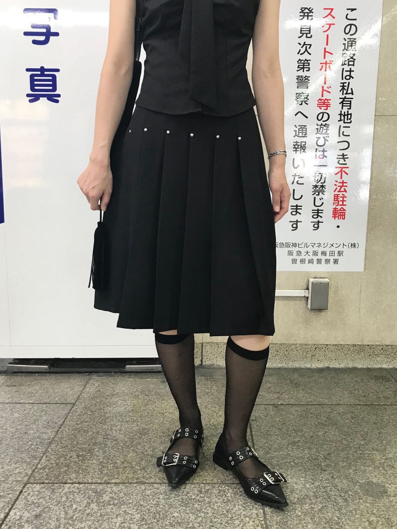 Monday Office Ball Stud Pleated Midi Skirt