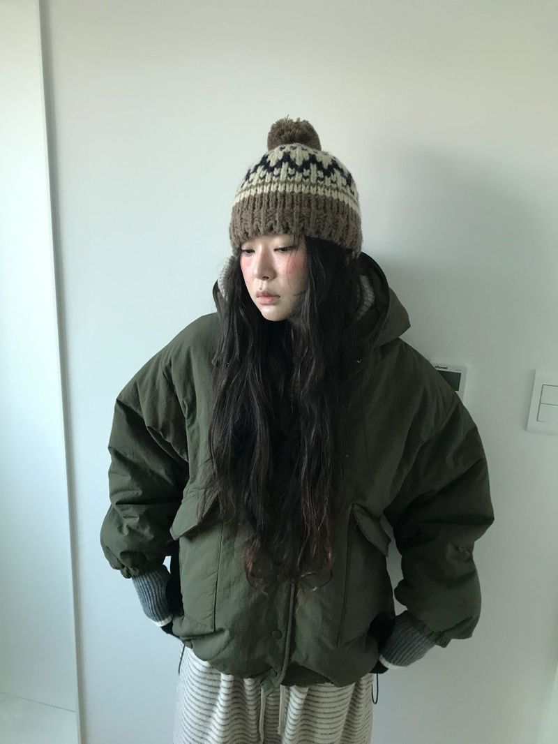 Matte Snap Hooded Padded Jacket (2 Colors)