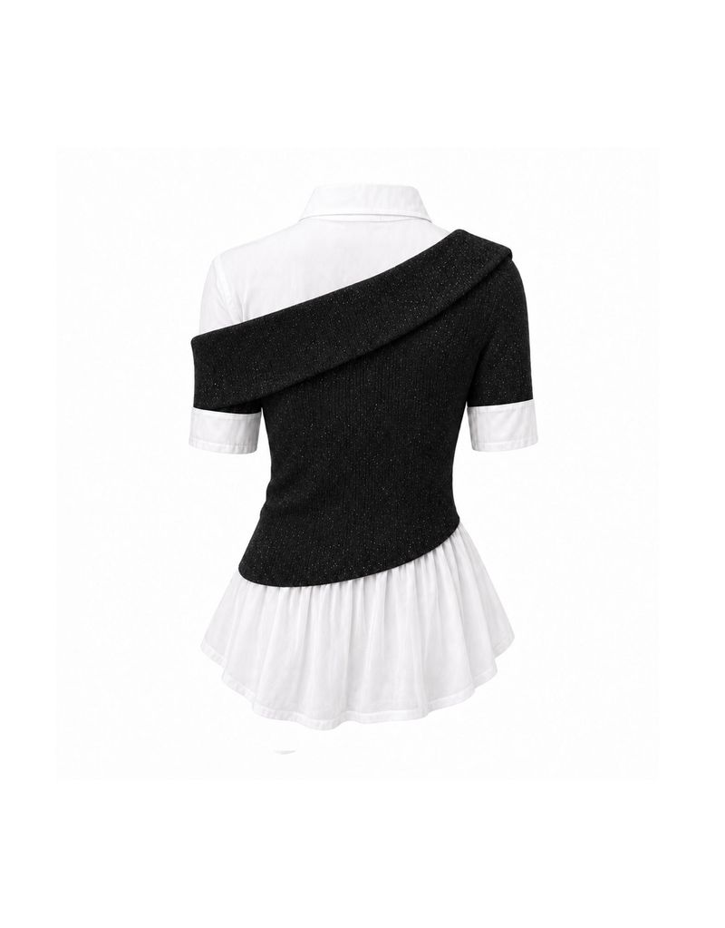Fria Glitter Off-Shoulder Layered Summer Knit Top Black