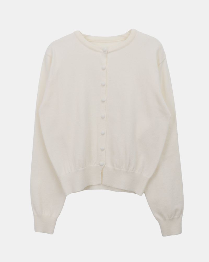 Uran Buttoned Round-Neck Long-Sleeve Cardigan