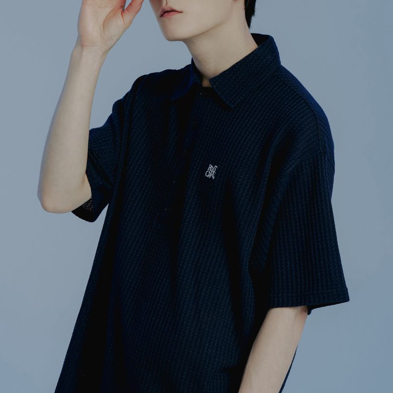ROMANTIC CROWN（ロマンティッククラウン）の「RECENT BUTTON KNIT POLO_NAVY（Tops）」