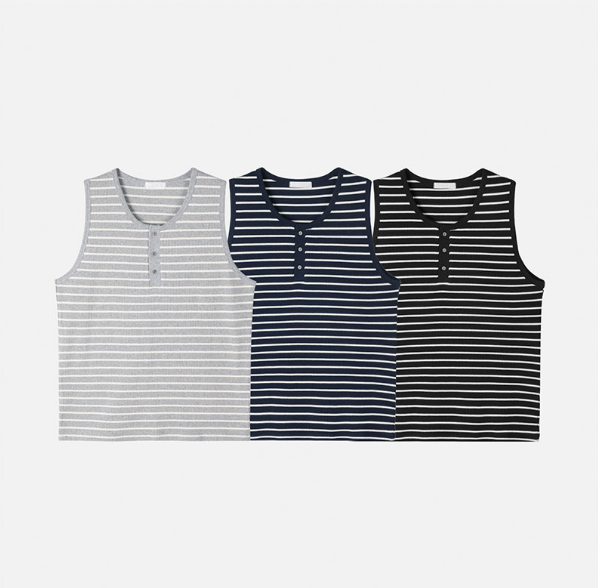 [S/S] Stripe henry neck sleeveless(3color)