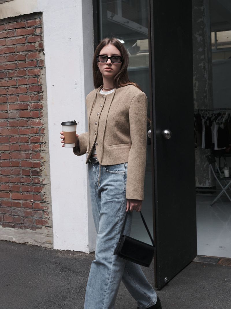 【即日発送】tie no-collar wool jacket