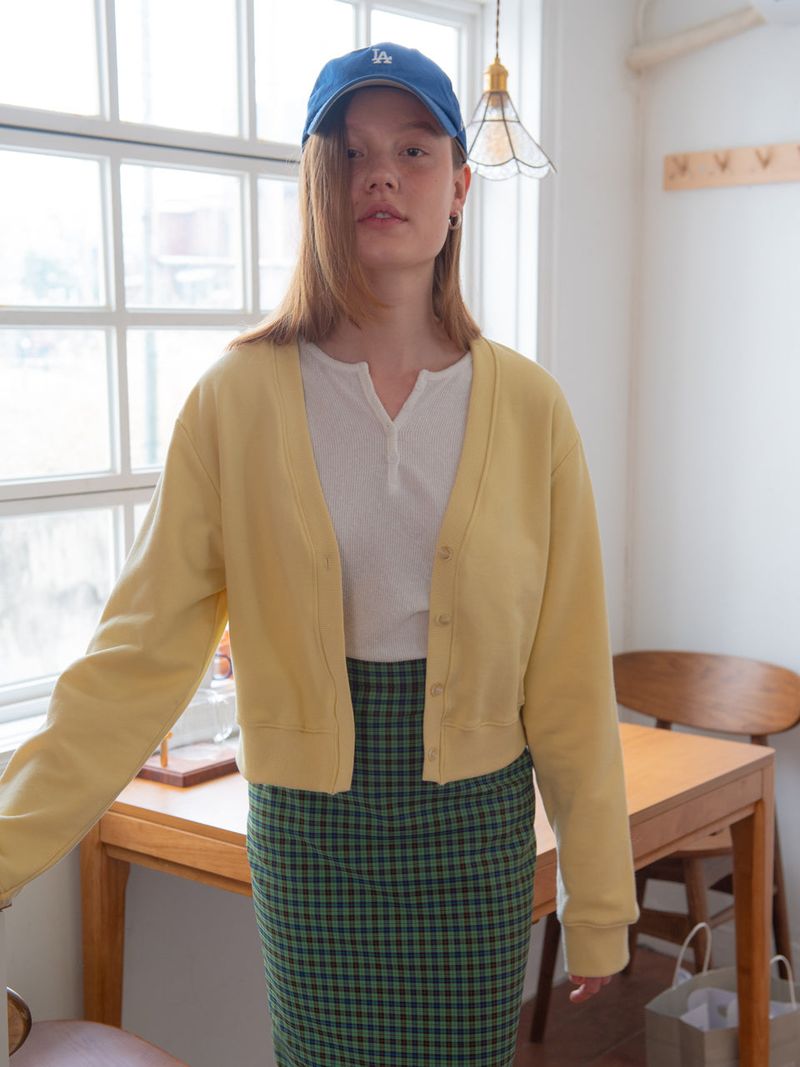 COTTON V-NECK CARDIGAN_YELLOW