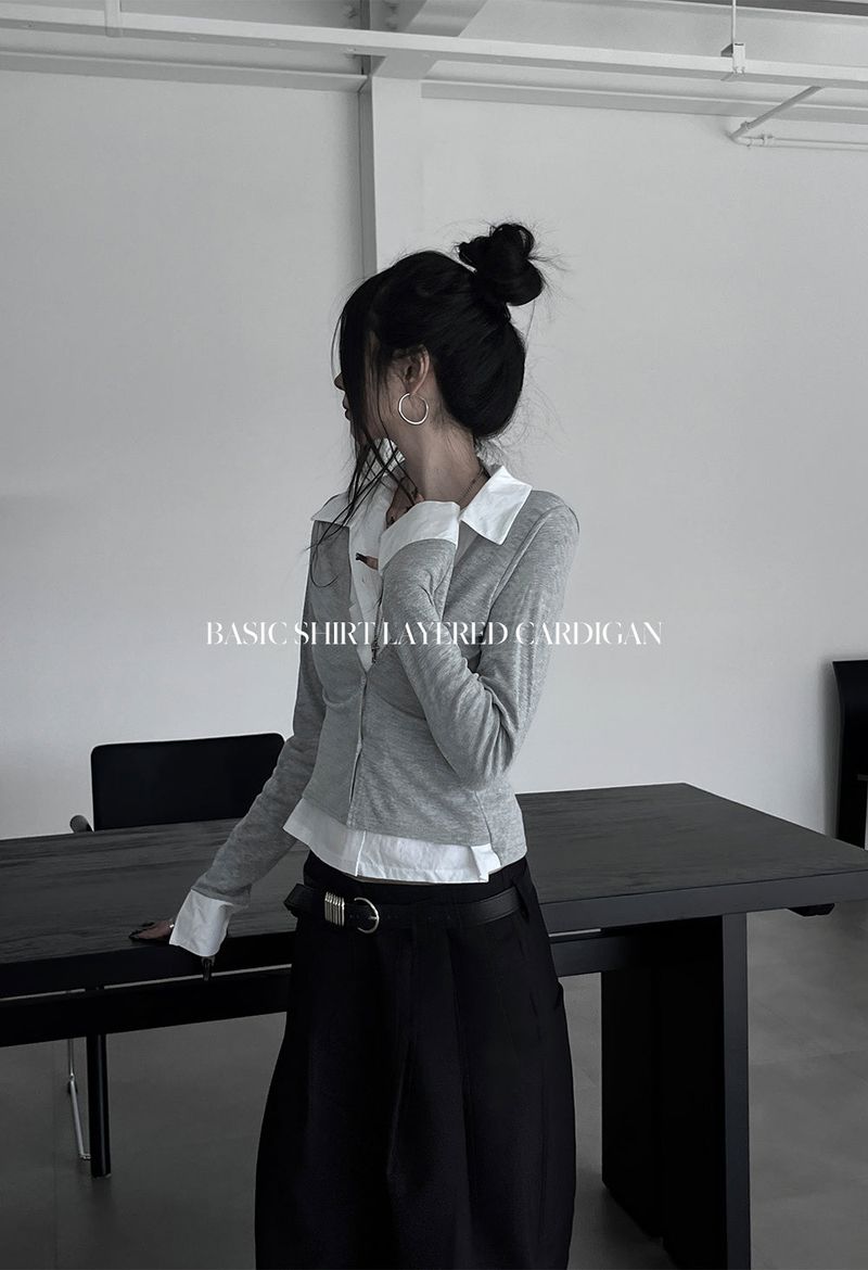 basic shirt レイヤードカーディガン (2color)