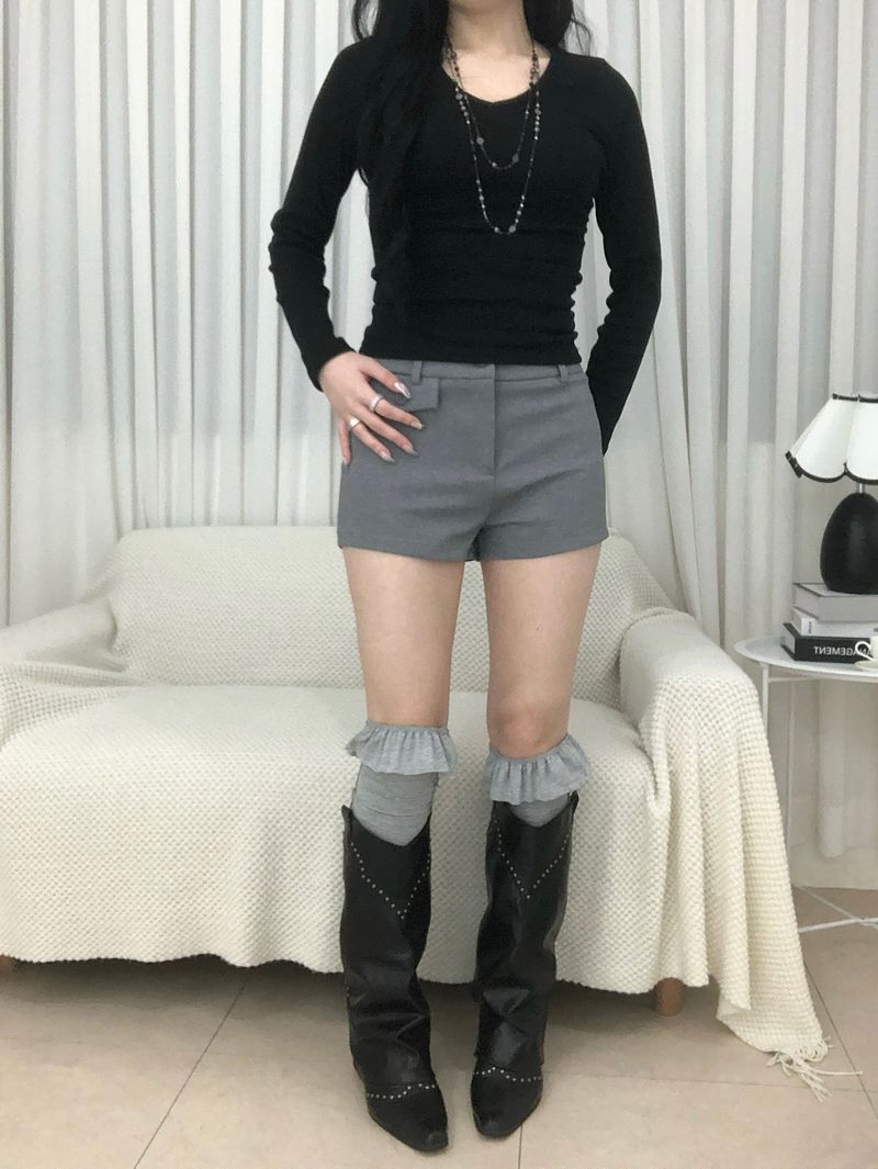 Slim Shirring V-Neck T