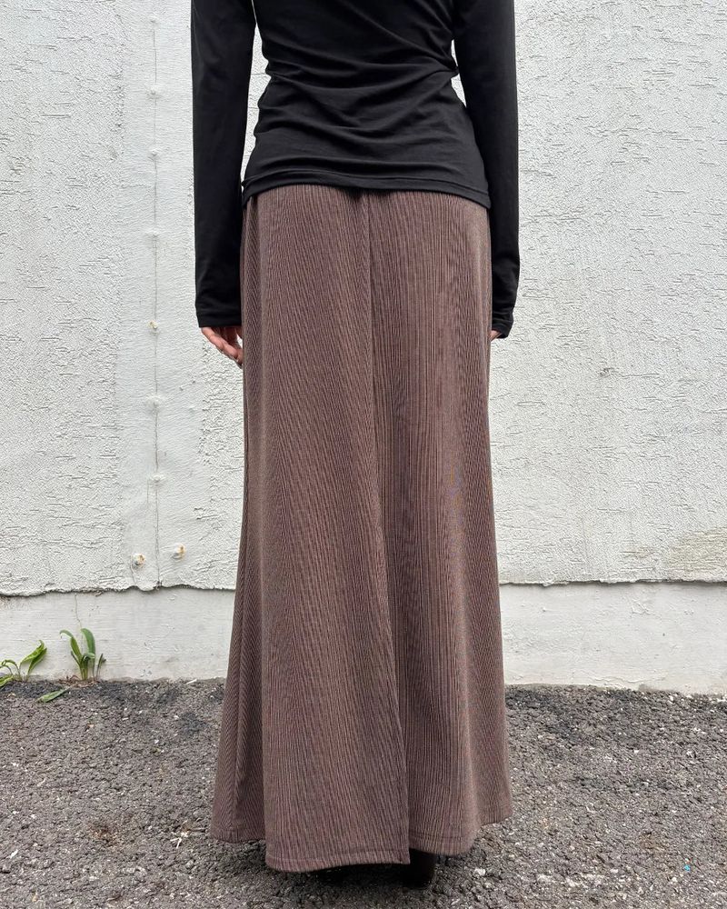  RAW EDGE LONG SKIRT (BROWN) WOMENS