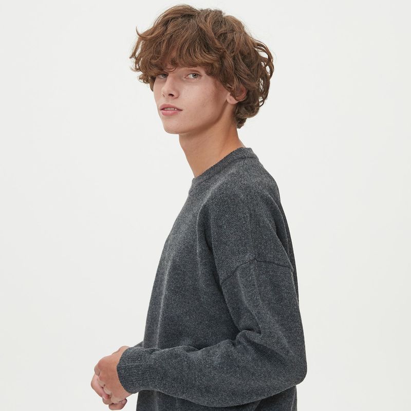 CASHLIKE ROUND NECK KNIT_CHARCOAL