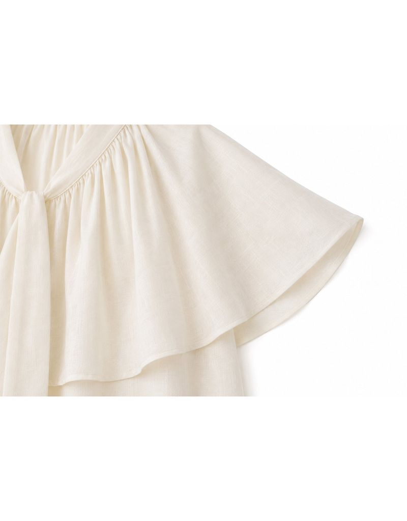 Leonie V-Neck Cape Tie Button Blouse Ivory