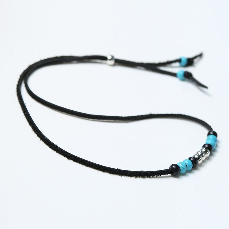 leather & turquoise beads necklace black