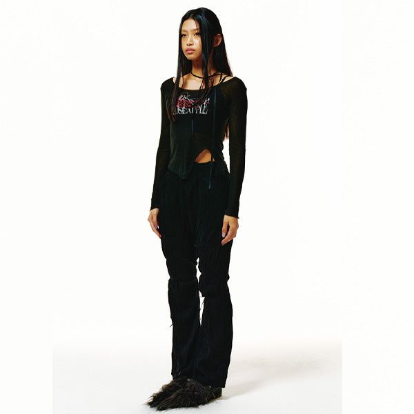 221-WAVE KNIT RIBBON BOOT CUT PANTS