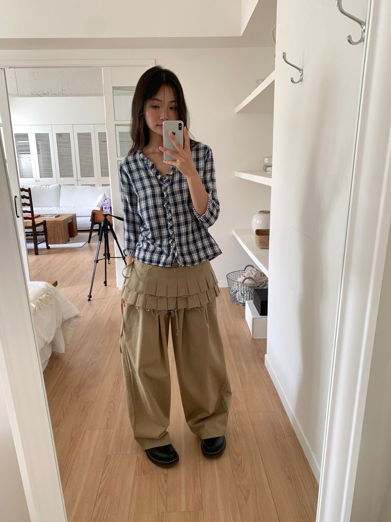 DOUBLE PLEATS LAYERED SKIRT (2C)