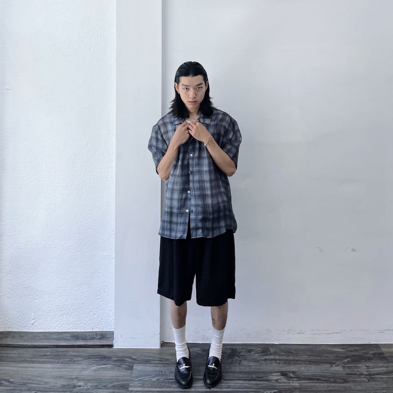 Mist Plaid Open-Collar Shirt
