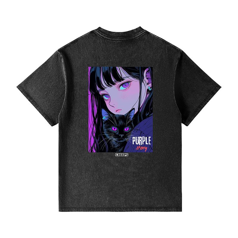 Purple Story Oversized Heavyweight Washed Printed Tee