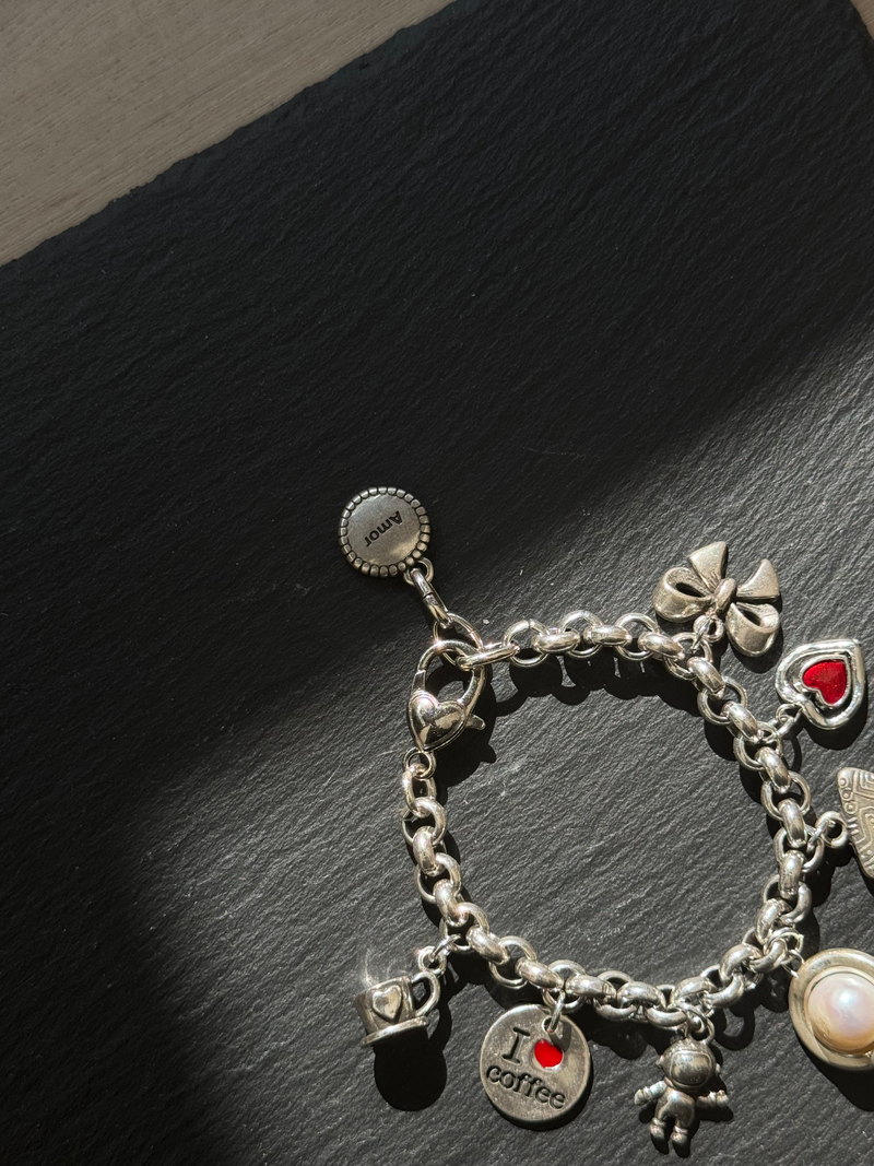 Silver Plated Pearl Charm Bracelet