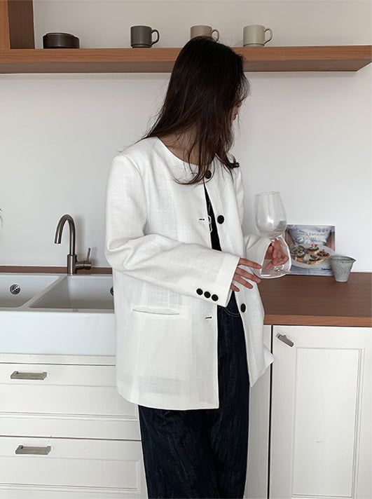 NON COLLAR LINEN JACKET (2C)