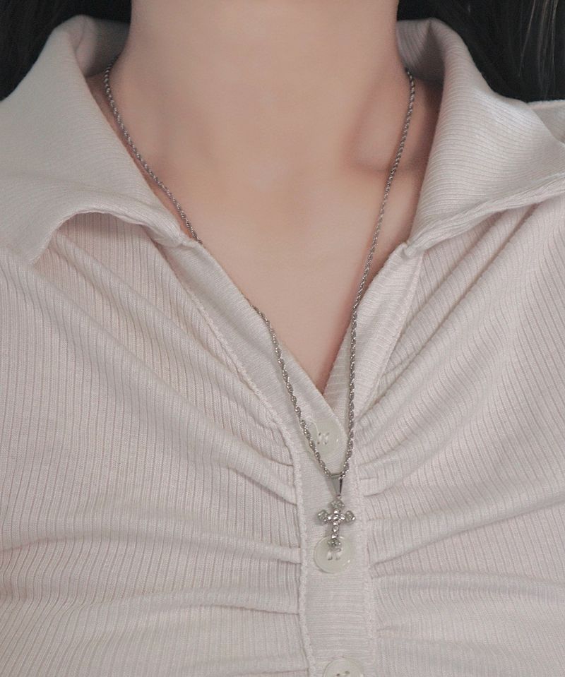 crystal stone cubic cross necklace