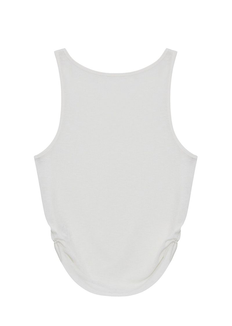 Linen Shirring Sleeveless Top_Ivory