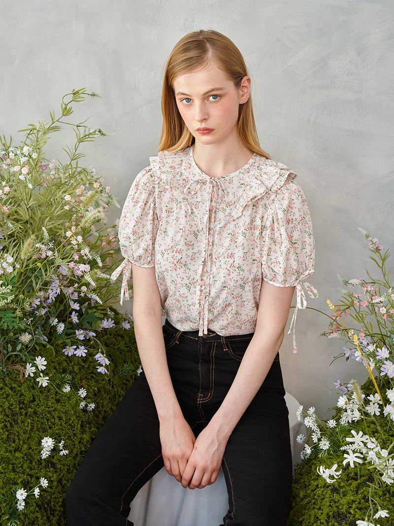 Floral Frill Pink Button Blouse