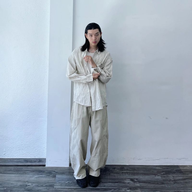 Pleated Stripe Relaxed Shirt