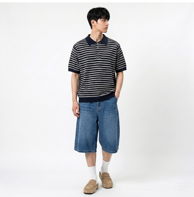 Stripe Crop Half Knit Navy