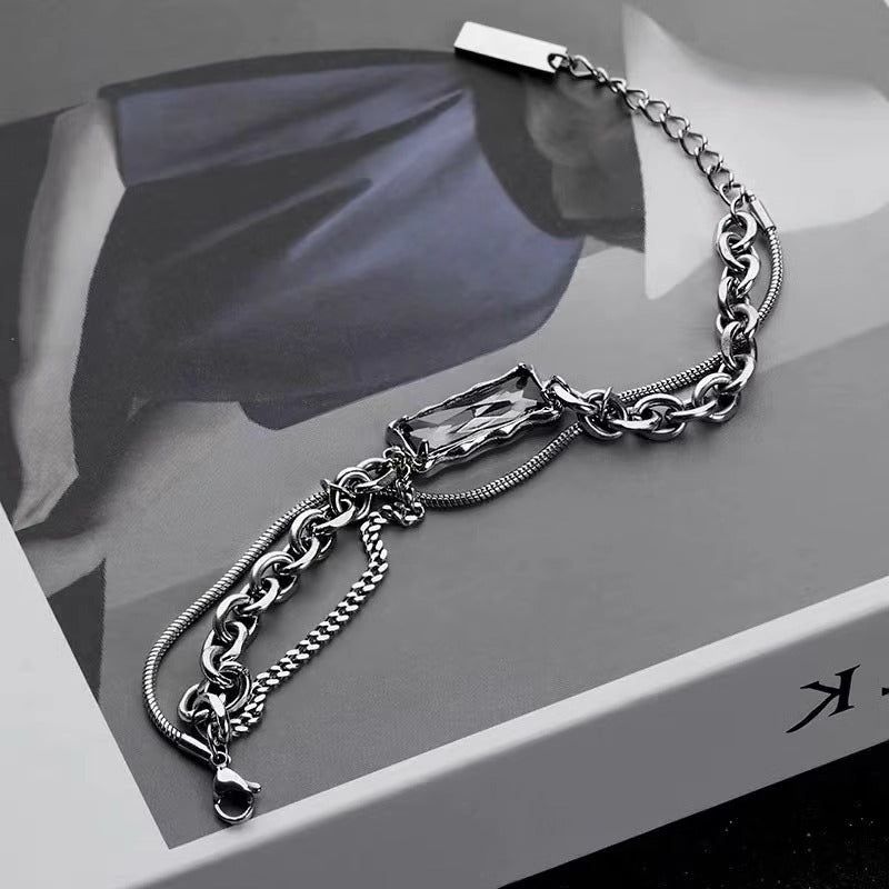 Ford Silver Black Stone Chain Bracelet