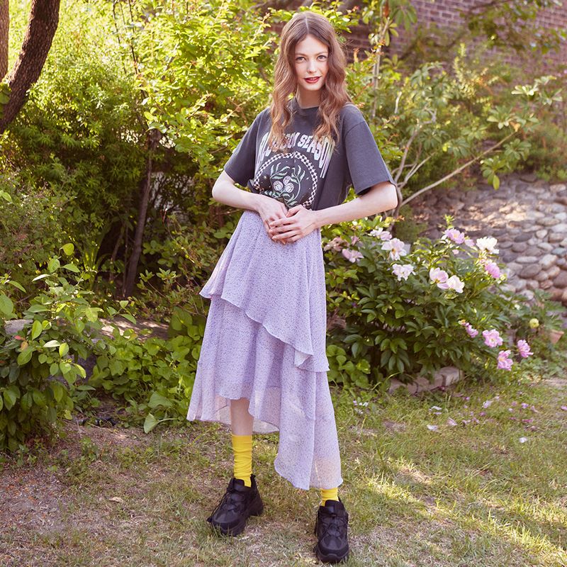 VITALSIGN(バイタルサイン)の「Chiffon Unbalanced Flower Skirt (2colors)(Skirts)」