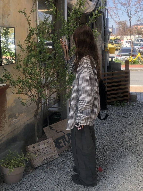 Aseun Wrinkle Loose Check Shirt