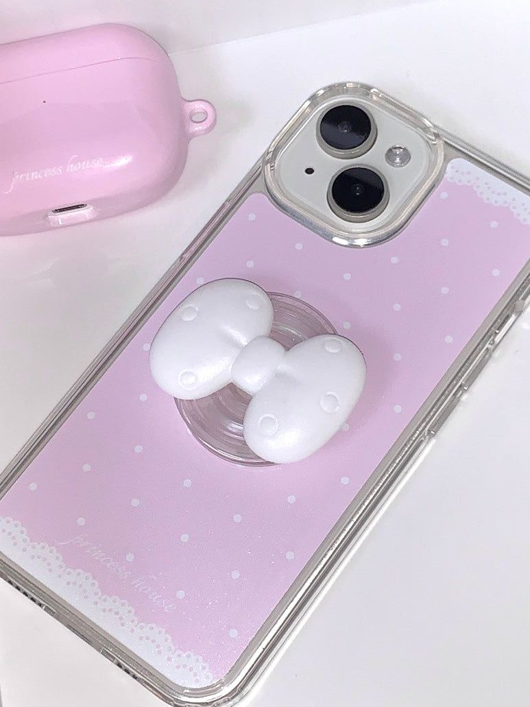 cute ribbon phone grip - white (normal)