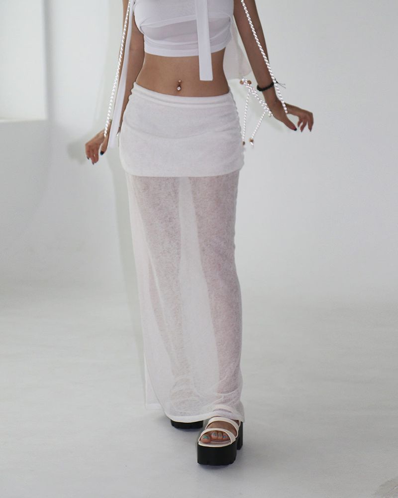 see-through layered maxi long skirt