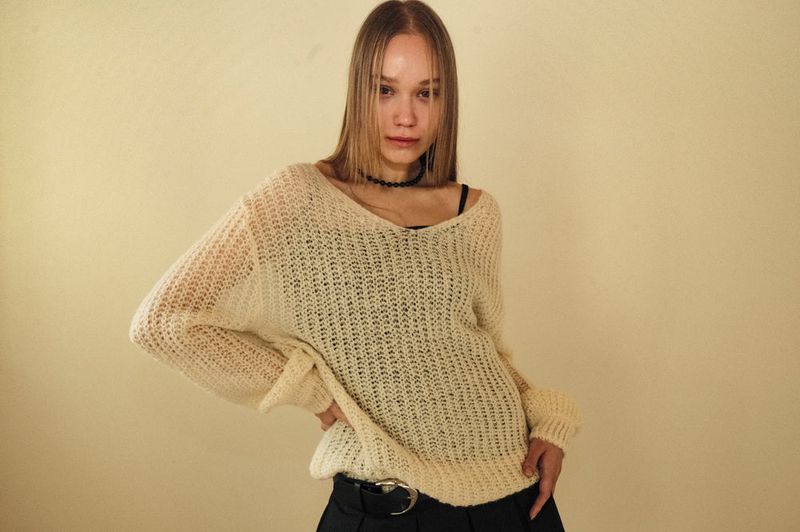 LOSESLEEPOVER(ルーズスリープオーバー)の「Garden loose V neck knit *Ivory(Tops)」