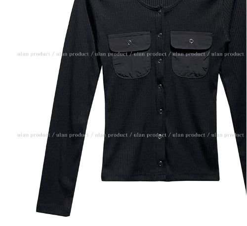 Luchi color matching pocket ribbed cardigan