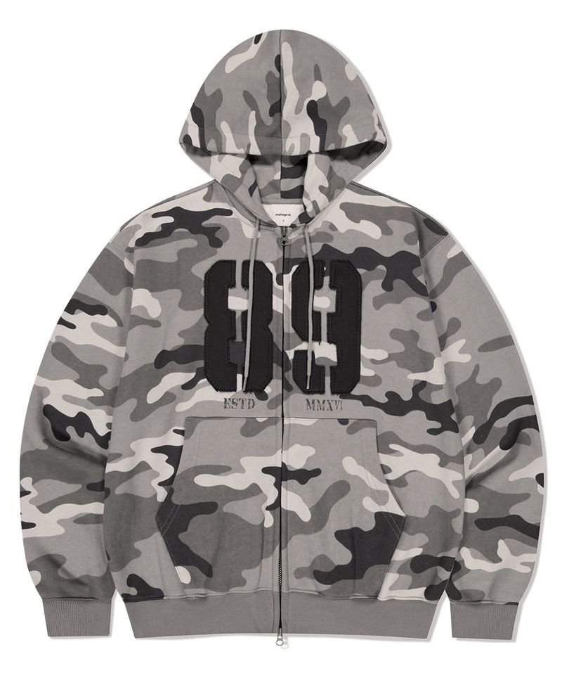 CAMO APPLIQUE ZIP UP HOODIE