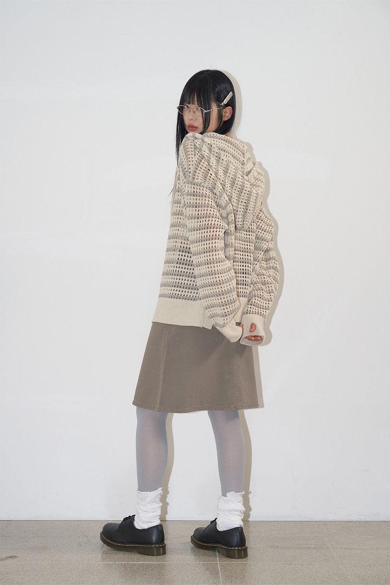 Lex mesh stripe knit hood zip-up