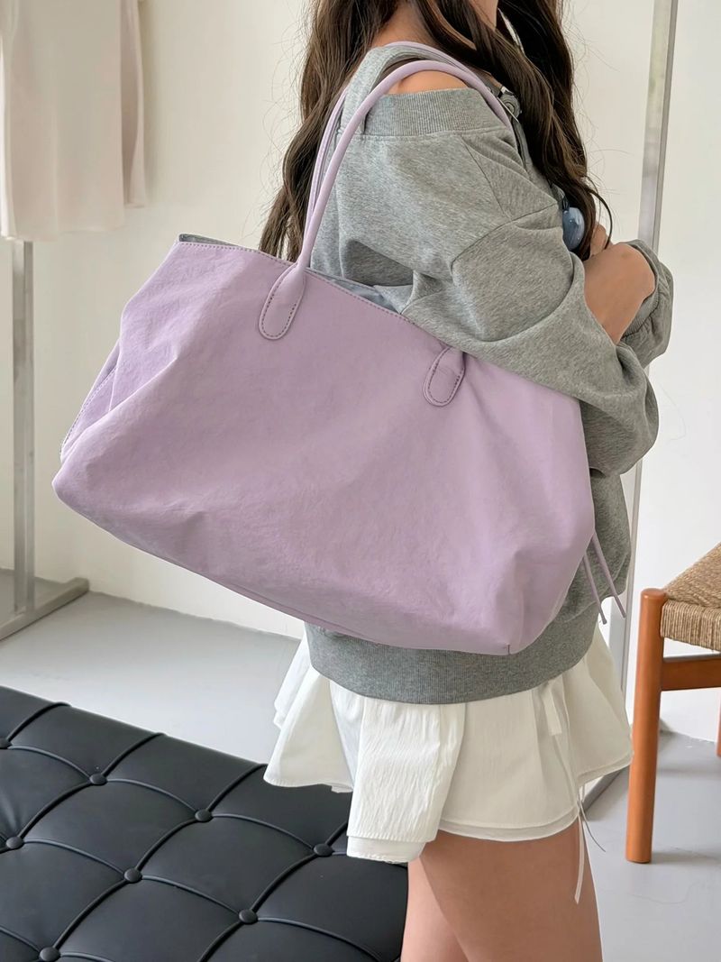 Color Block Nylon Multi-Pocket Large Tote Bag