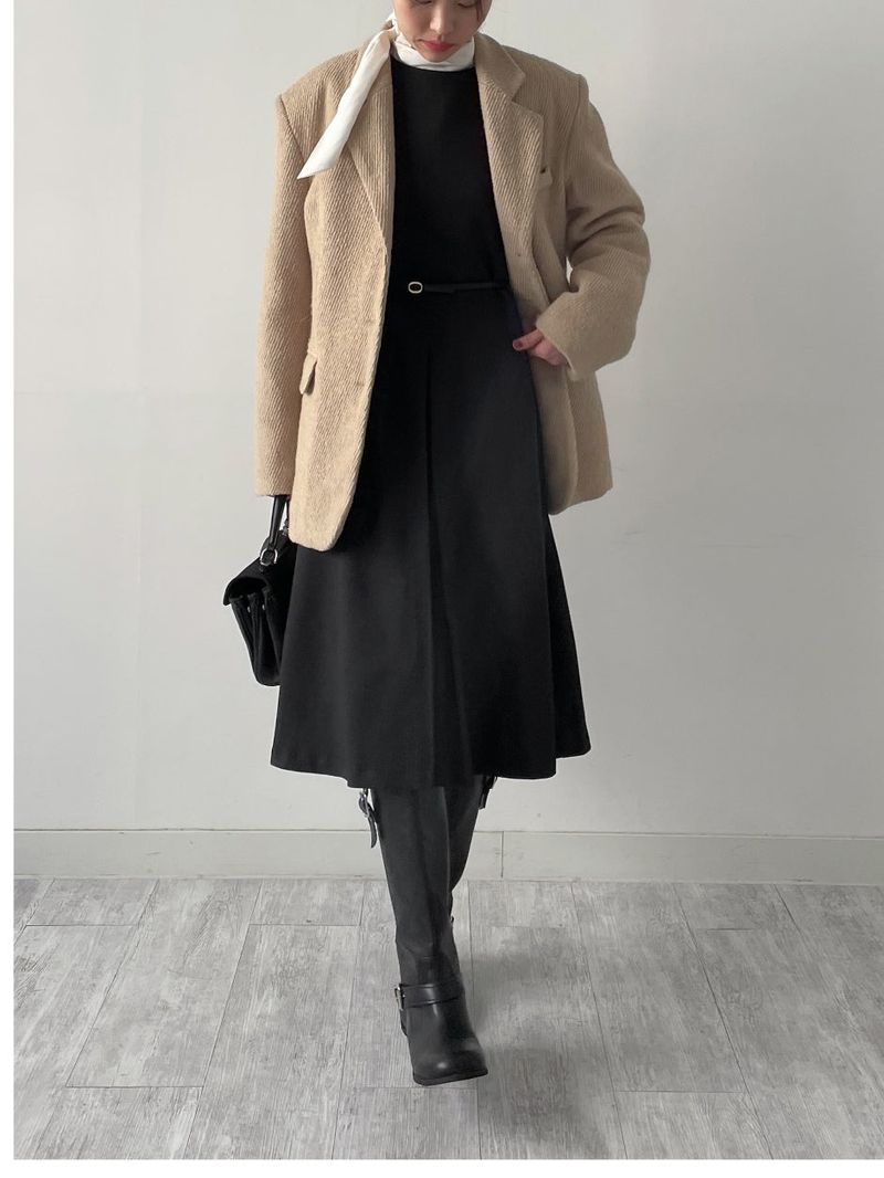 [Wool 50%/Quilted lining] Twill wool single over fit jacket