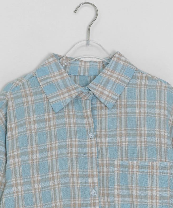 Toui Check Three Quarter Rolled-up Loose Fit Shirt