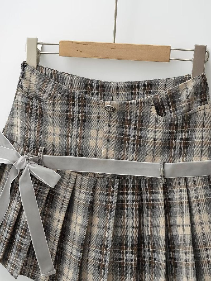 Halftone Pleated Check Skirt 232937697